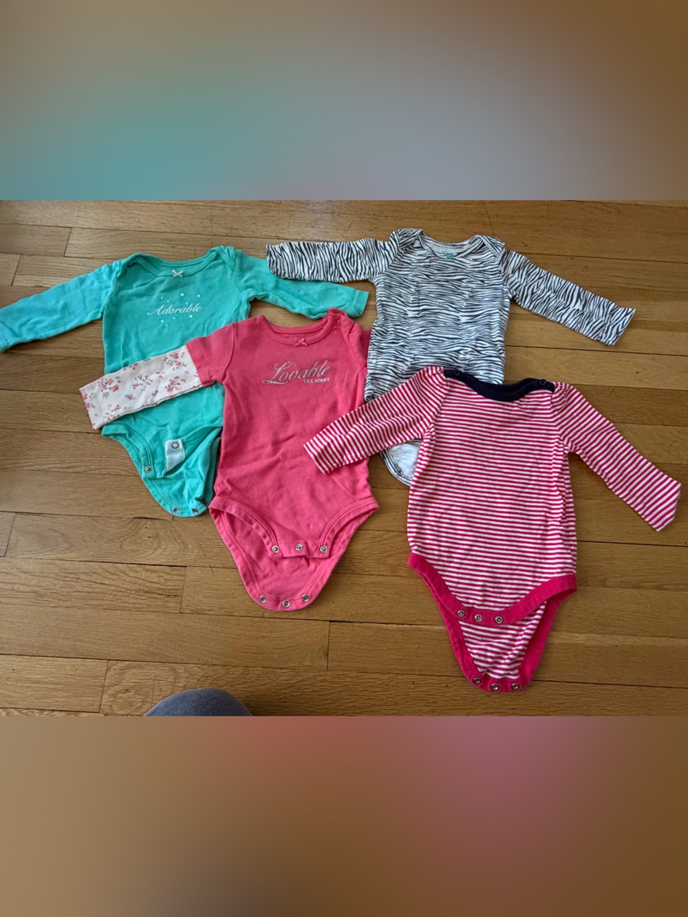 Kids Long-Sleeve One-Piece Bodysuit Set - Pink, Teal, Gray, Red
